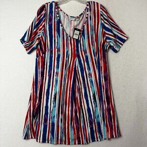 Avenue dress‎  sz 20 blue red stripe short sleeve tunic colorful spring NWT